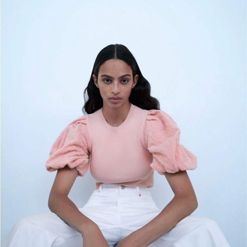 Zara Blush Pink Puff Sleeve Blouse